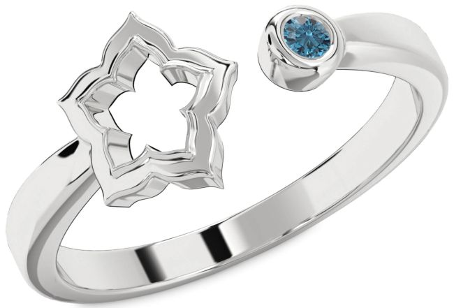 Blue Diamond Silver Flower Ring