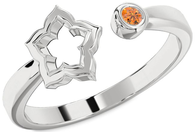 Citrine Silver Flower Ring