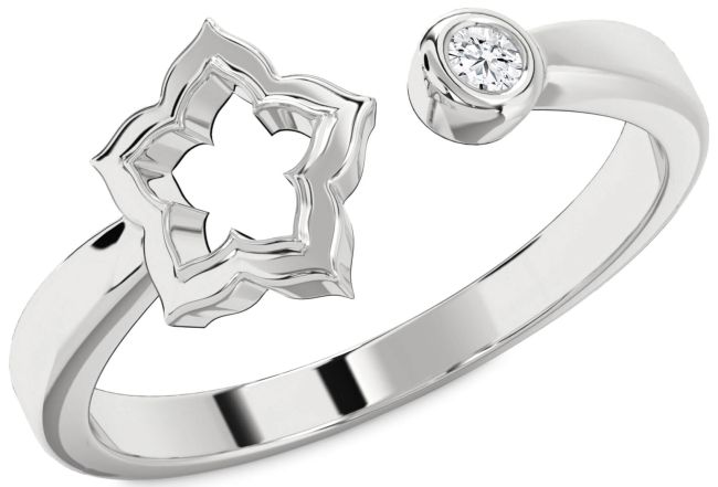 Diamond Silver Flower Ring
