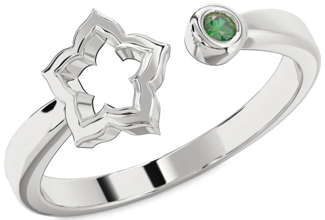 Emerald Platinum Flower Ring