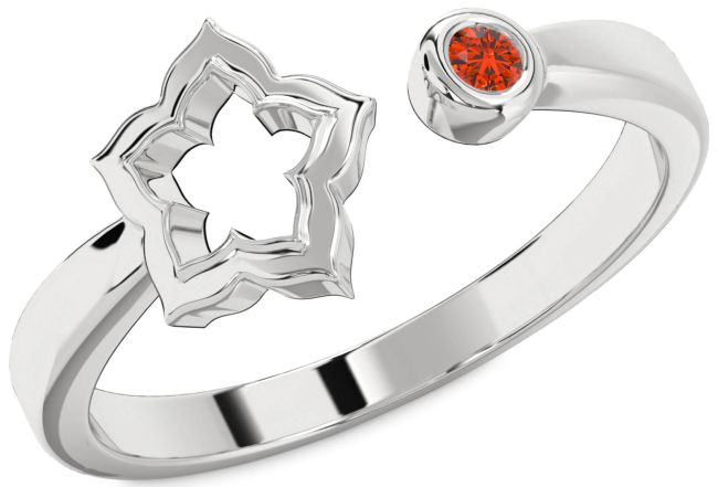 Fire Opal Platinum Flower Ring