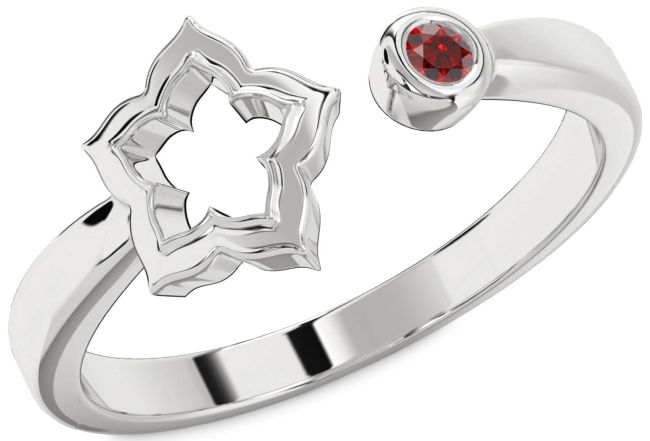 Garnet Silver Flower Ring
