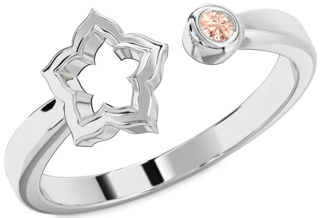 Morganite Silver Flower Ring