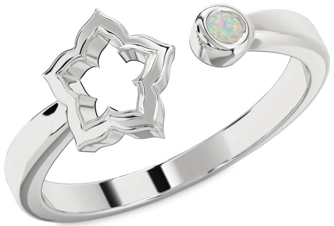 Opal White Gold Flower Ring