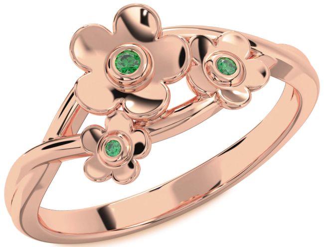 Emerald Rose Gold Silver Flower Ring