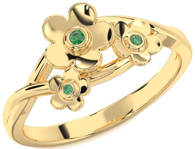 Emerald Gold Flower Ring