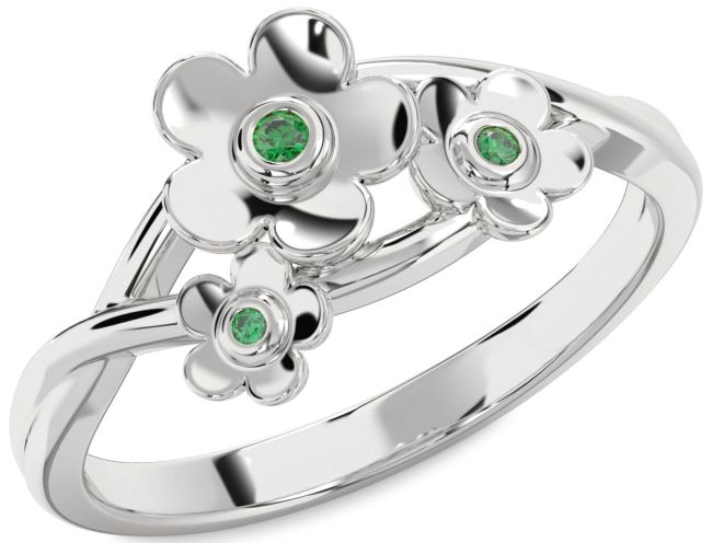 Emerald Platinum Flower Ring