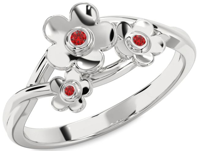 Ruby Silver Flower Ring