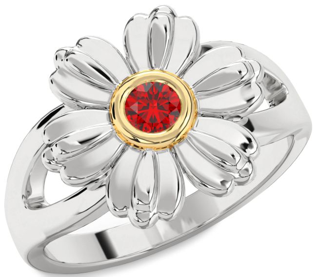Ruby Silver & 10K gold Flower Ring