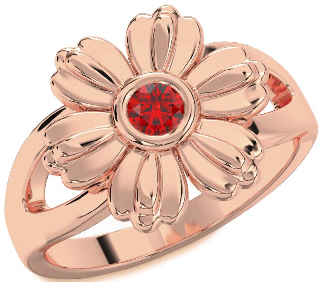 Ruby Rose Gold Flower Ring