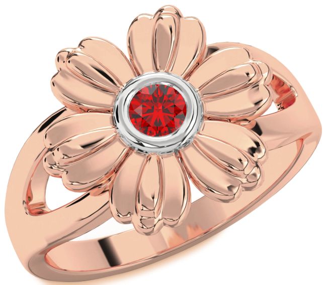 Ruby Rose Gold Silver Flower Ring