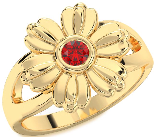Ruby Gold Silver Flower Ring