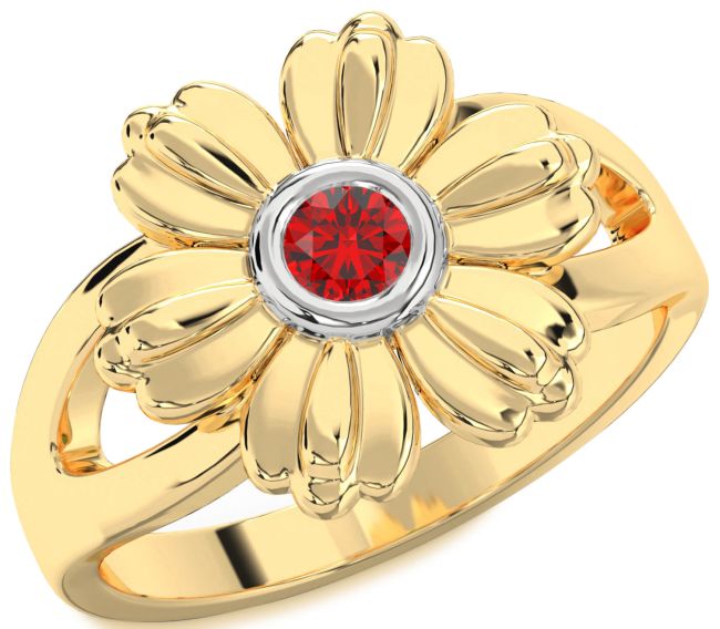 Ruby Gold Silver Flower Ring