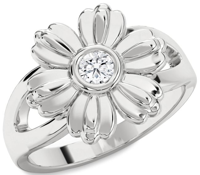 Diamond Silver Flower Ring