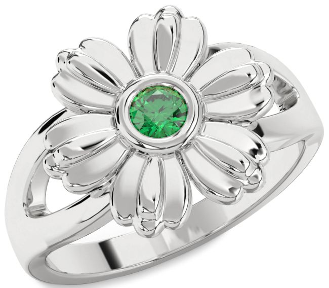Emerald Platinum Flower Ring