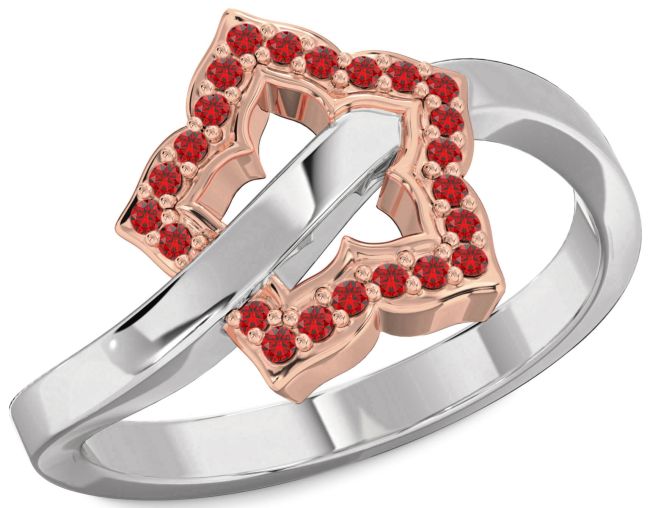 Ruby Rose Gold Silver Flower Ring
