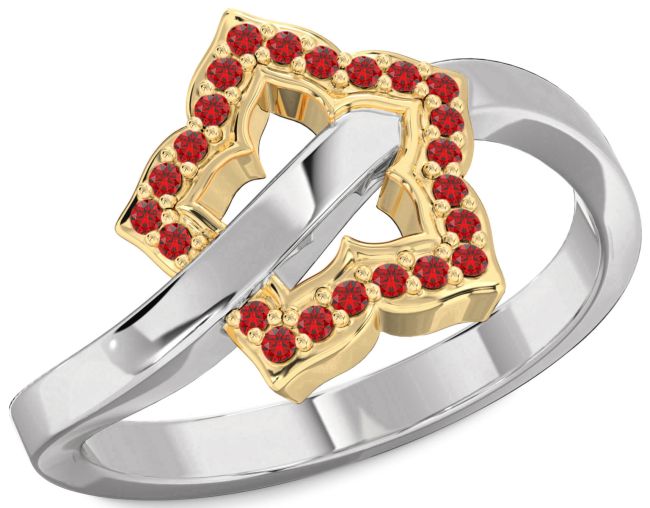 Ruby Platinum & Yellow Gold Flower Ring