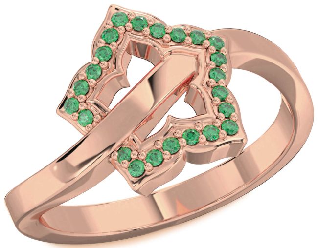 Emerald Rose Gold Silver Flower Ring