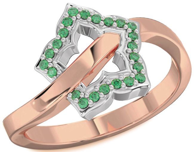 Emerald Rose Gold Silver Flower Ring