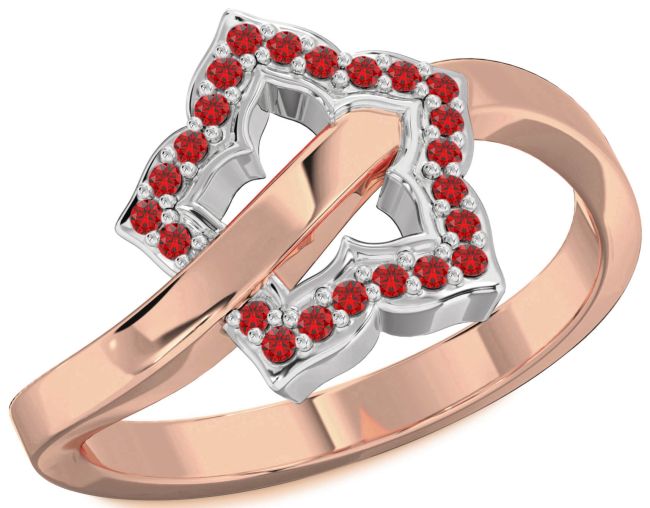 Ruby White Rose Gold Flower Ring