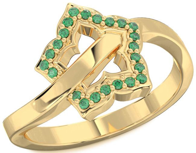 Emerald Gold Silver Flower Ring