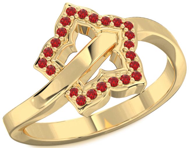 Ruby Gold Silver Flower Ring