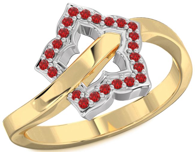 Ruby Gold Silver Flower Ring