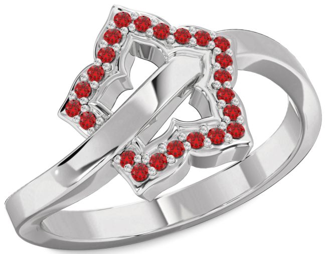 Ruby Silver Flower Ring