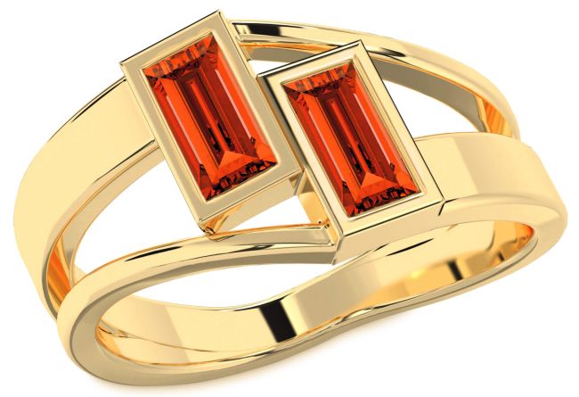 Fire Opal Gold Baguette Two Stone Ring