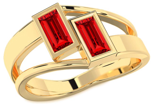 Ruby Gold Baguette Two Stone Birthstone Ring