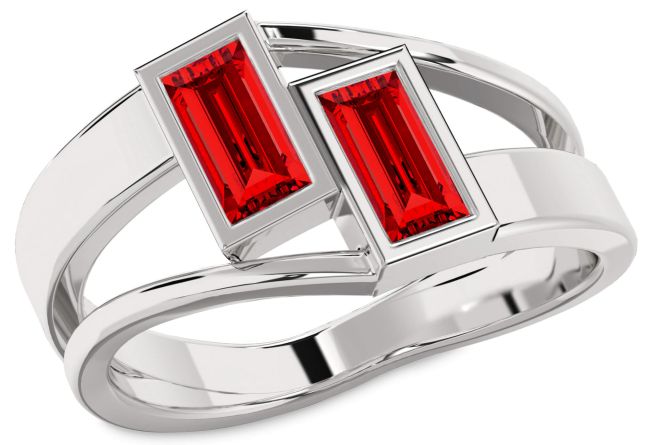 Ruby White Gold Baguette Two Stone Birthstone Ring