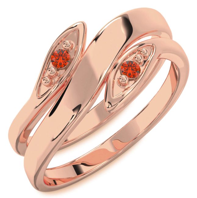 Fire Opal Rose Gold Silver Round Two Stone Ring
