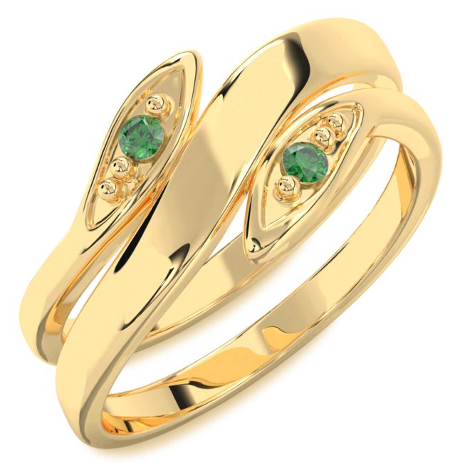 Emerald Gold Silver Round Two Stone Birthstone Ring