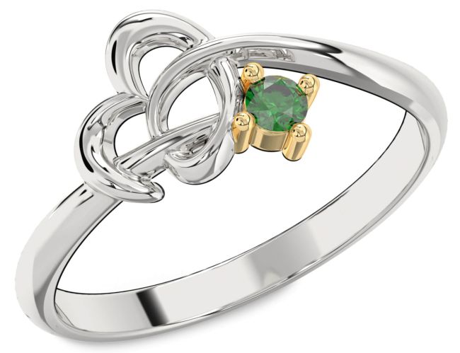 Emerald Gold Silver Heart Knot Ring