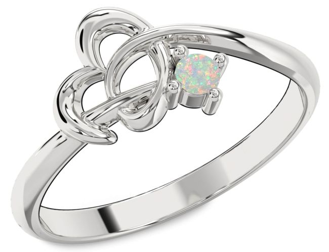 Opal Silver Heart Knot Ring