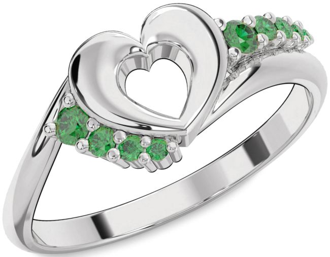 Emerald Silver Heart Promise Ring