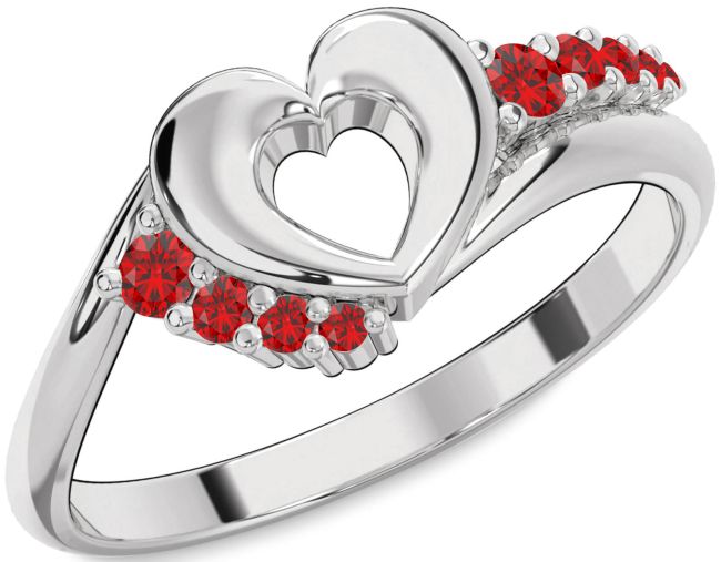 Ruby Silver Heart Promise Ring