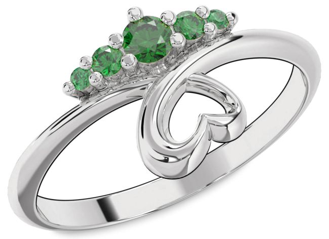 Emerald Silver Heart Promise Ring