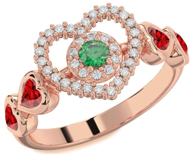 Diamond Emerald & Ruby Rose Gold Heart Promise Ring