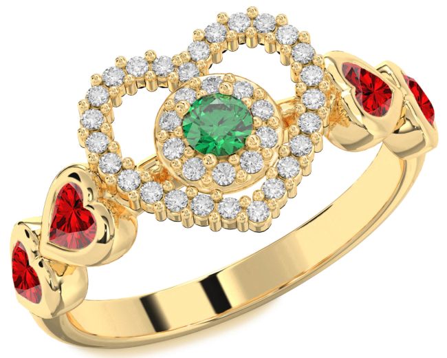 Diamond Emerald & Ruby Gold Heart Promise Ring