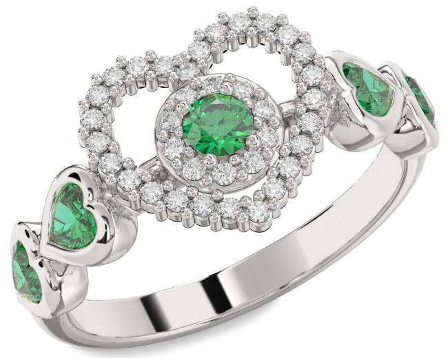 Diamond Emerald Silver Heart Ring