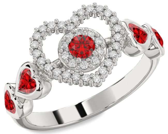 Diamond Ruby Platinum Heart Ring