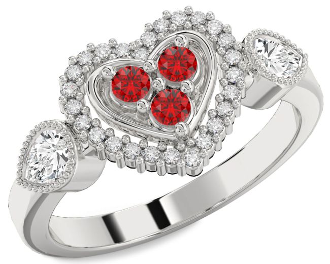 Diamond Ruby Silver Heart Promise Ring