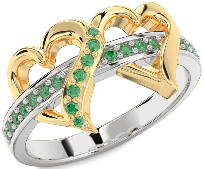 Emerald Silver & 10K gold Heart Ring