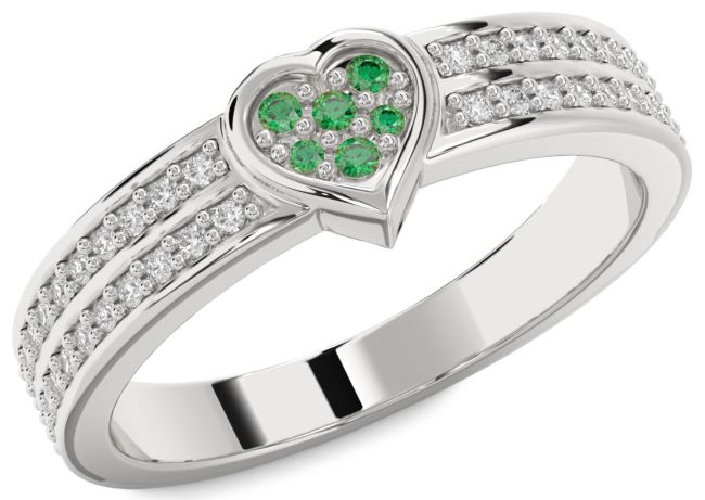 Diamond Emerald Silver Heart Promise Ring