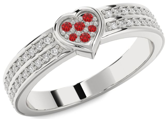 Diamond Ruby Silver Heart Promise Ring