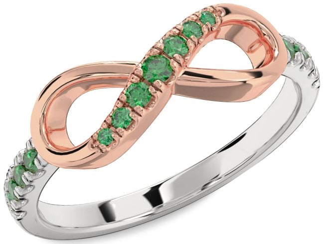 Emerald White Rose Gold Infinity Ring