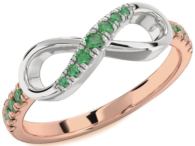 Emerald White Rose Gold Infinity Ring