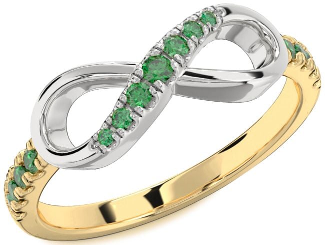 Emerald White Yellow Gold Infinity Ring