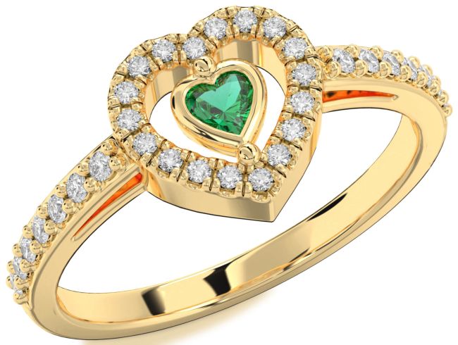 Diamond Emerald Gold Heart Promise Ring